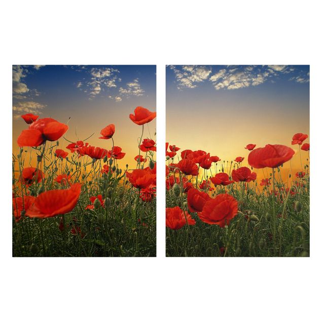 Stampa su tela 2 parti - Poppy Field In The Sunset - Verticale 4:3