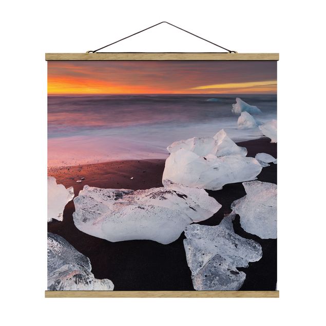 Quadro su tessuto con stecche per poster - Blocchi di ghiaccio Jökulsárlón Islanda - Quadrato 1:1