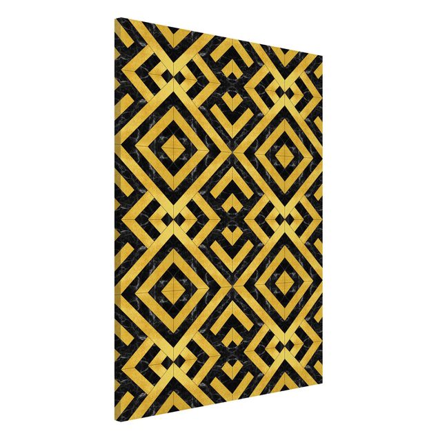 Lavagna magnetica per ufficio Mix di piastrelle geometriche Art Déco Oro Marmo Nero