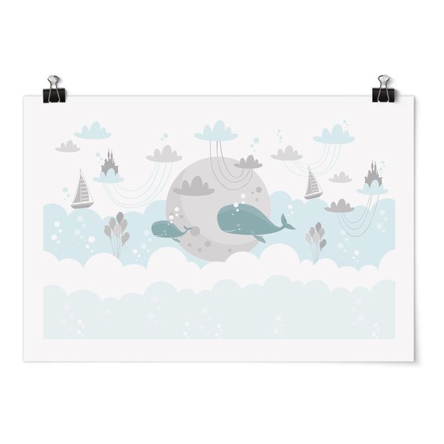 Poster - Nubi con castello e della balena - Orizzontale 2:3