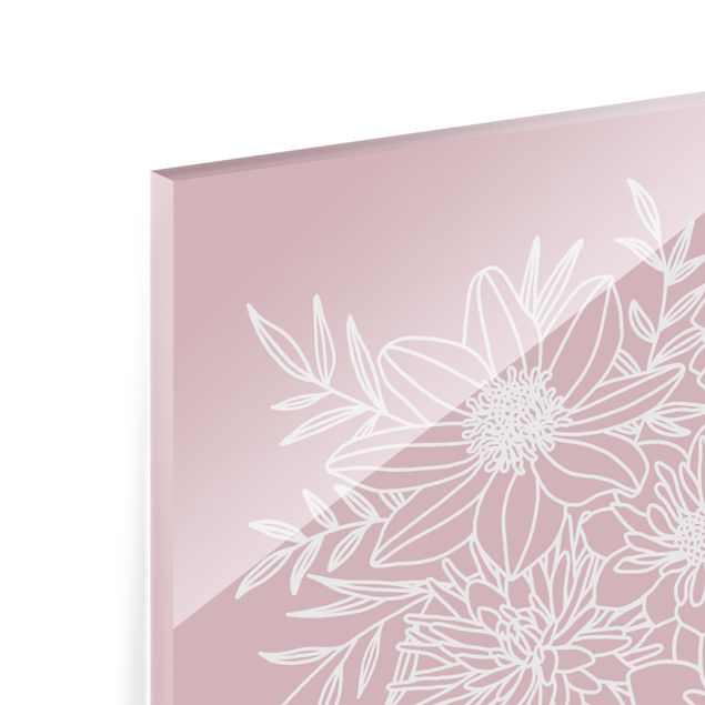 Paraschizzi in vetro - Line art fiori in rosa antico - Quadrato 1:1