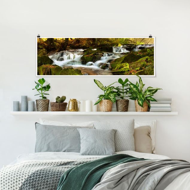 Poster - Cascata bosco autunnale - Panorama formato orizzontale