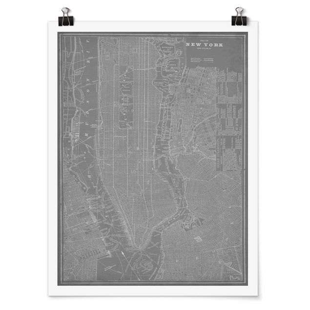 Poster - Vintage mappa di New York Manhattan - Verticale 4:3