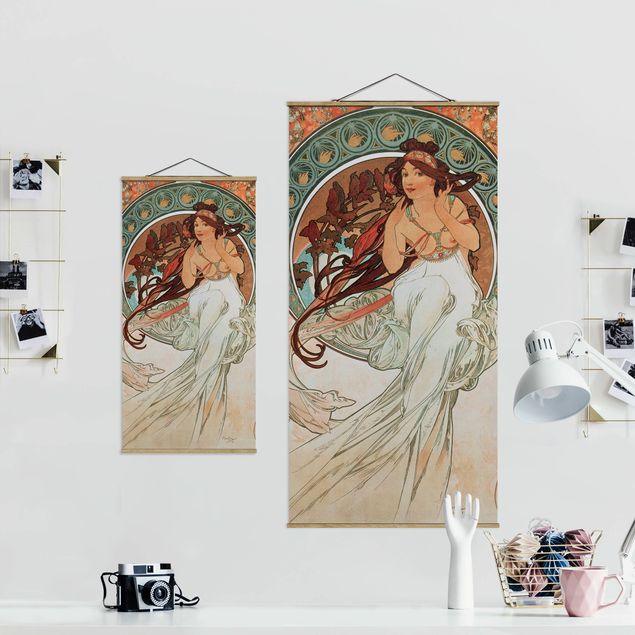 Quadro su tessuto con stecche per poster - Alfons Mucha - Quattro arti - Musica - Verticale 2:1