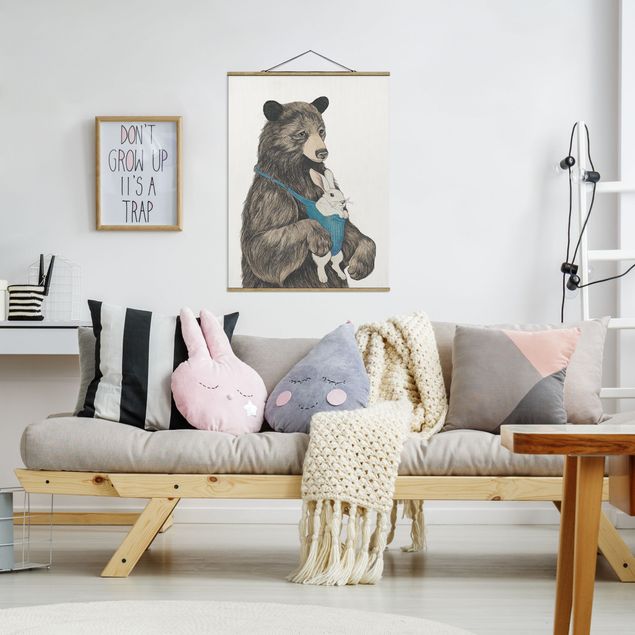 Foto su tessuto da parete con bastone - Laura Graves - Illustrazione Orso E Baby Bunny - Verticale 4:3