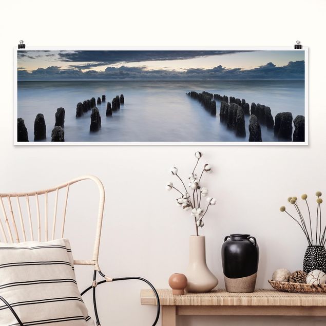 Poster - Sopraflutto in legno nel Mare del Nord a Sylt - Panorama formato orizzontale