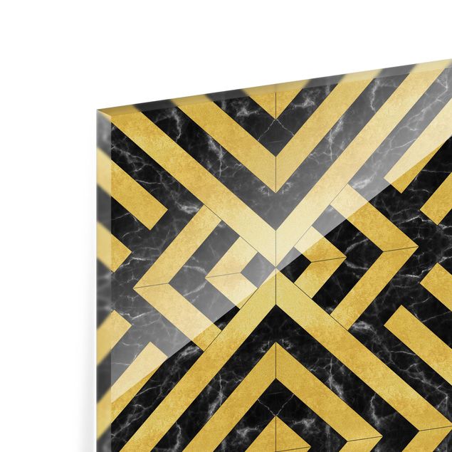 Paraschizzi in vetro - Mix geometrico di piastrelle Art déco in marmo dorato nero - Quadrato 1:1