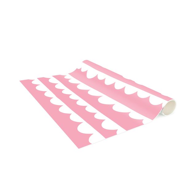 Tappeto bagno rosa Disegno di bande bianche di nuvole su cieli rosa chiaro