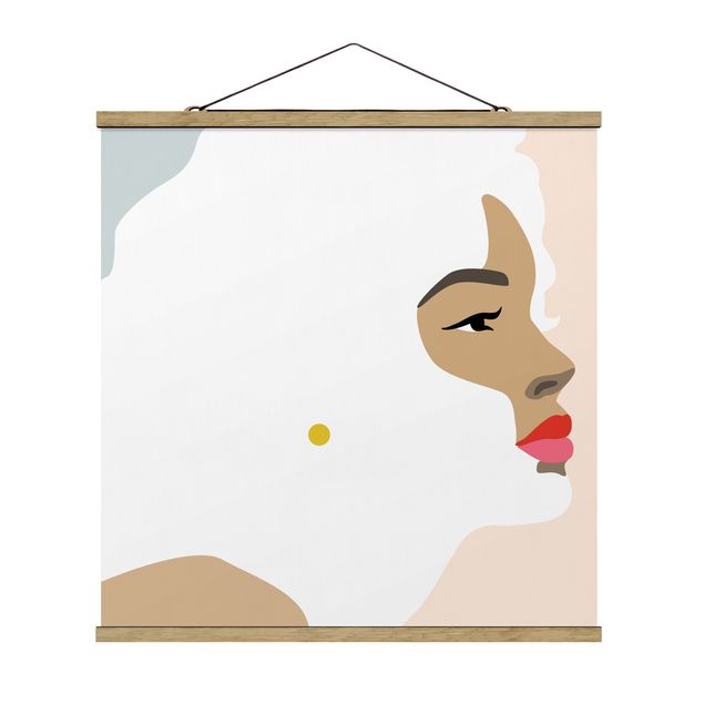 Quadro su tessuto con stecche per poster - Line art ritratto Donna rosa pastello - Quadrato 1:1