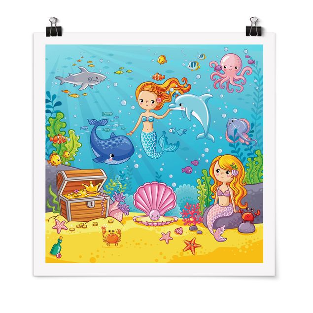 Poster cameretta bambini animali Sirena - Mondo sommerso