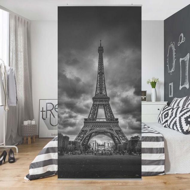 Tenda a pannello - Torre Eiffel Davanti Nubi In Bianco e nero - 250x120cm
