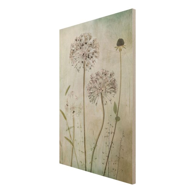 Quadro in legno - fiori Allium a pastello - Verticale 2:3