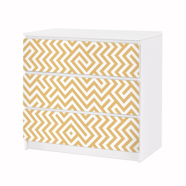 Carta adesiva per mobili IKEA - Malm Cassettiera 3xCassetti - Geometric Pattern Design Yellow