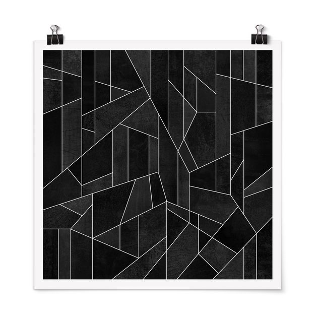 Poster - Bianco e nero geometrico Acquarello - Quadrato 1:1
