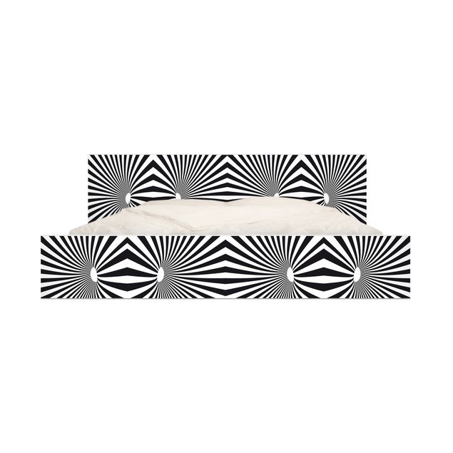 Carta adesiva per mobili IKEA - Malm Letto basso 160x200cm Psychedelic black and white pattern