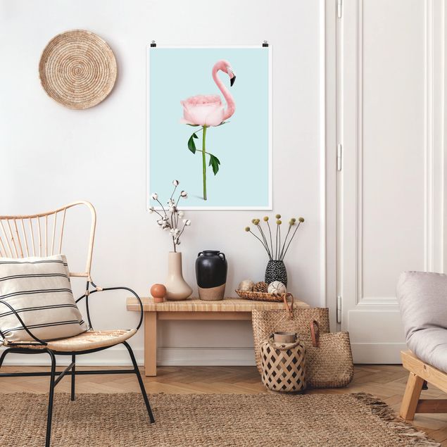 Poster - Flamingo con Rosa - Verticale 4:3