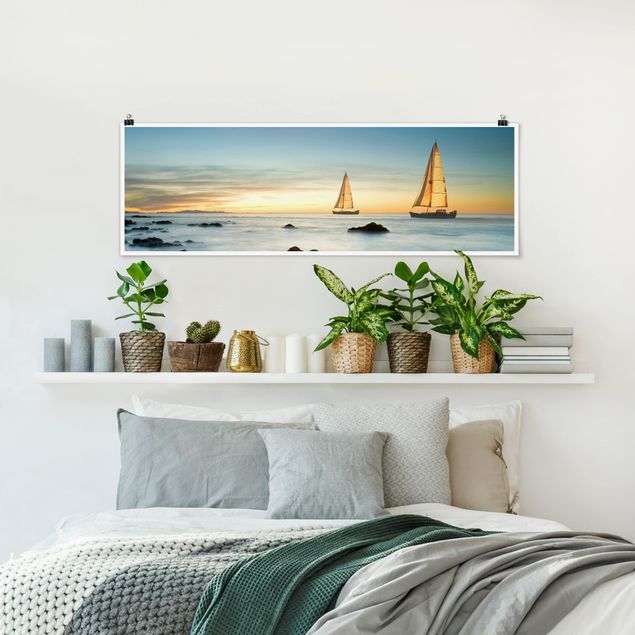 Poster - Barche a vela in The Ocean - Panorama formato orizzontale