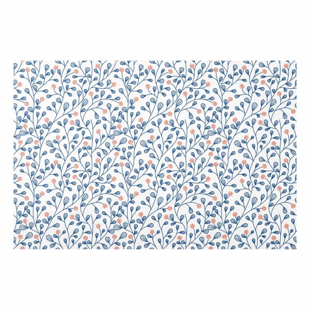 Paraschizzi in vetro - Trama di piante blu con punti in rosa - Formato orizzontale 3:2