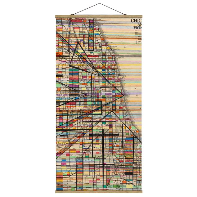 Quadro su tessuto con stecche per poster - Mappa moderna Of Chicago - Verticale 2:1