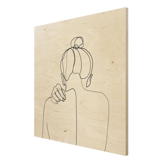 Stampa su legno - Line Art collo donna Bianco e nero - Quadrato 1:1