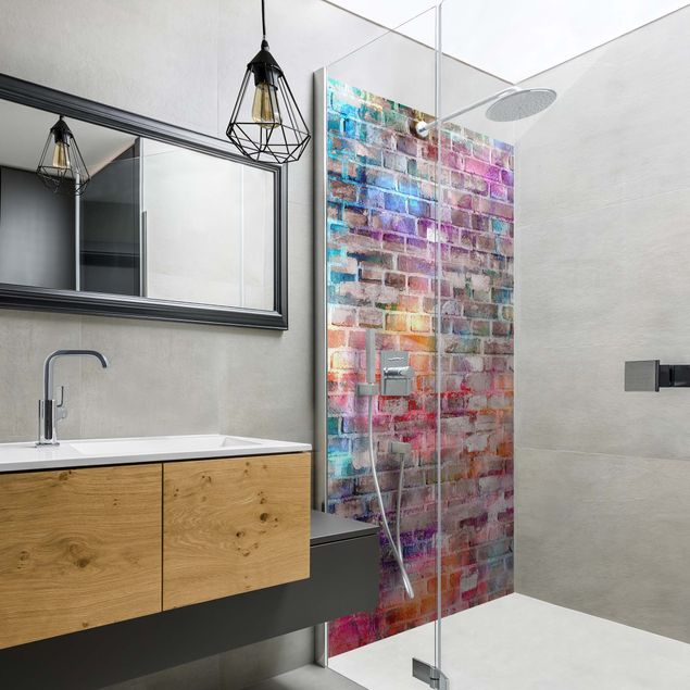 Rivestimenti per doccia alluminio dibond Muro di mattoni colorati in stile shabby