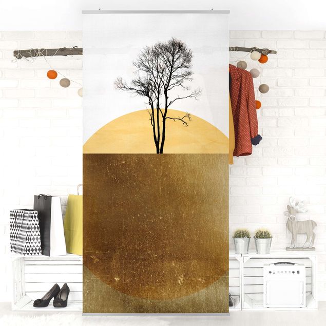Tenda a pannello - Sole dorato con albero - 250x120cm