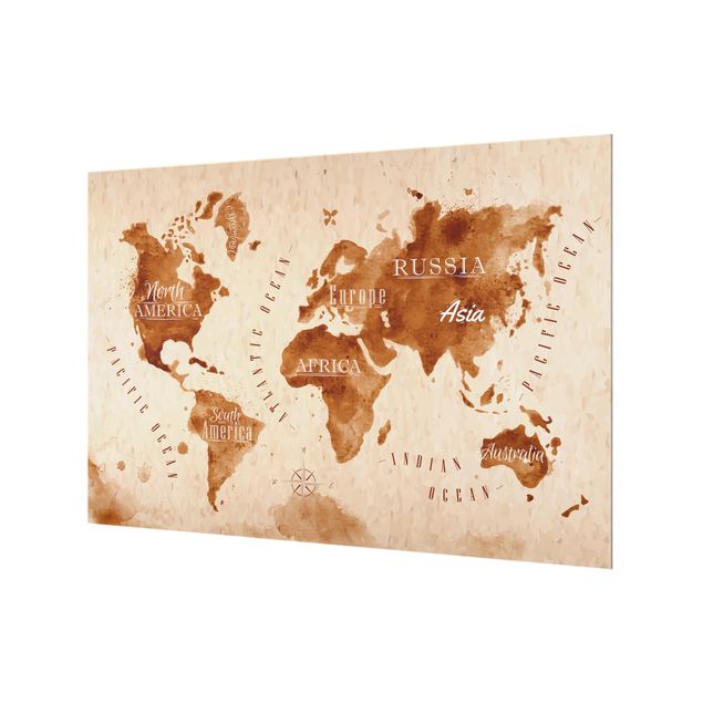 Paraschizzi in vetro - World Map Watercolor Beige Brown