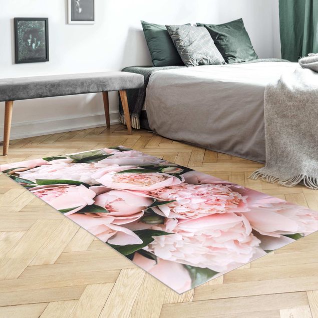 Tappeti moderni soggiorno Peonie rosa con foglie