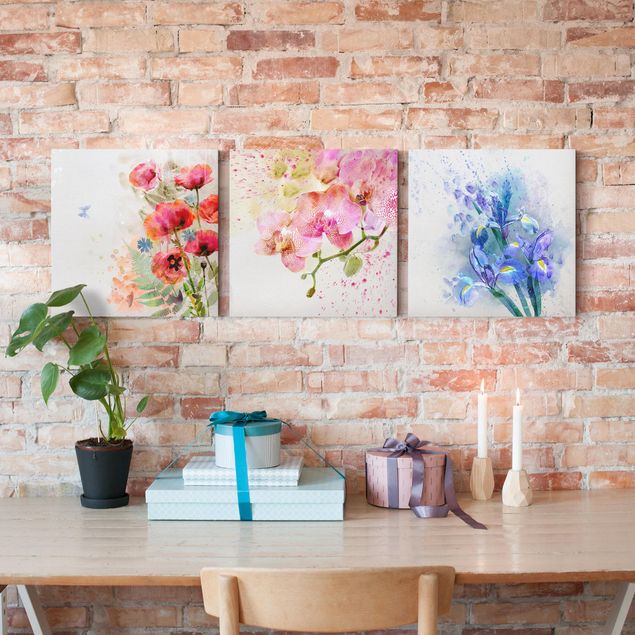 Quadri moderni per soggiorno Trio di fiori ad acquerello