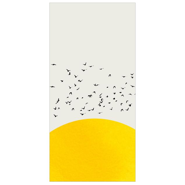 Tenda a pannello - Stormo di uccelli davanti al sole dorato - 250x120cm