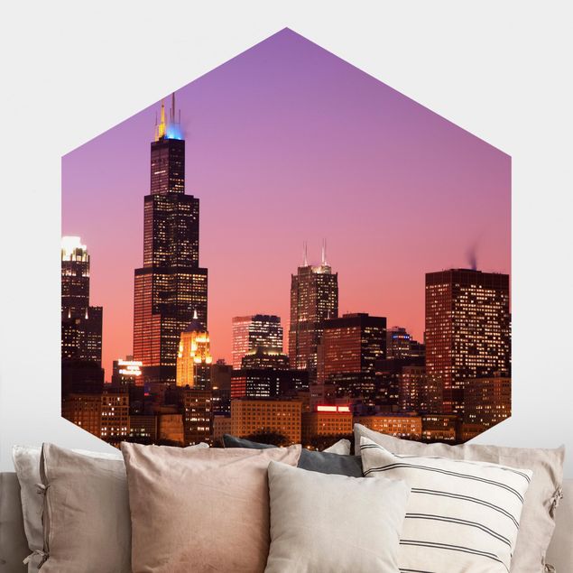 Carta da parati esagonale Chicago Skyline di