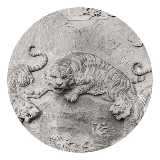 Fotomurale rotondo Tigre cinesina in look pietra