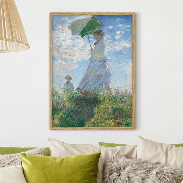 Poster con cornice - Claude Monet - Donna con ombrellone