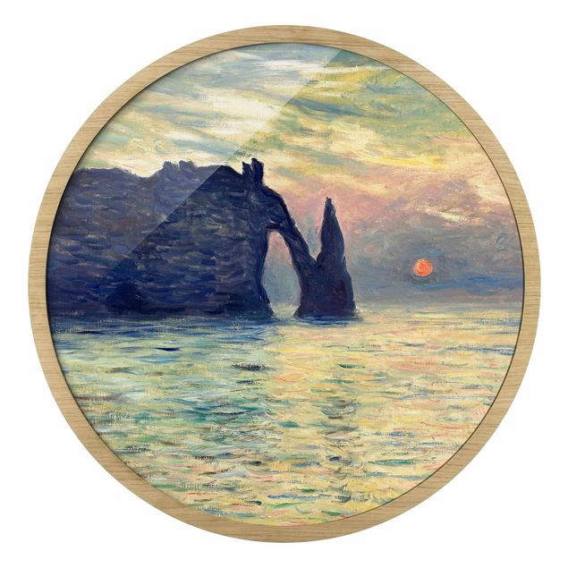 Quadro rotondo incorniciato - Claude Monet - Roccia al tramonto