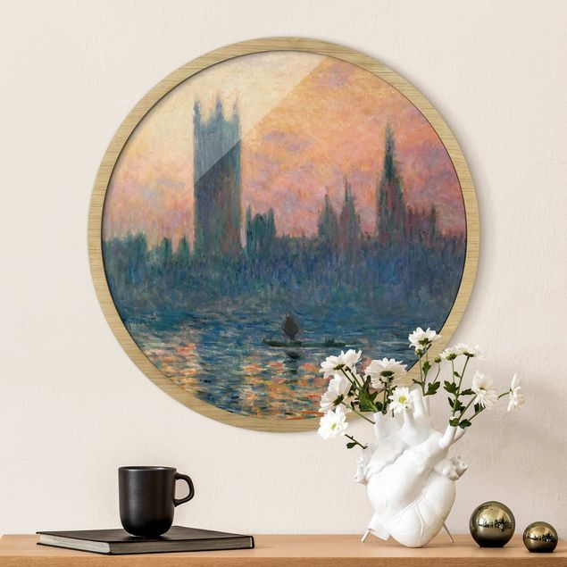 Poster con cornice rotonda Claude Monet - Tramonto a Londra