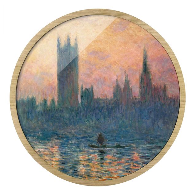 Quadro rotondo incorniciato - Claude Monet - Tramonto a Londra