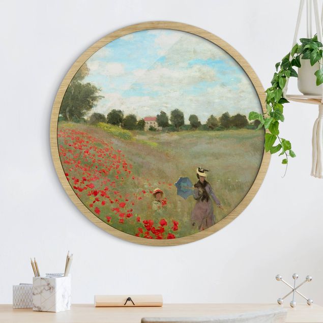 Poster con cornice rotonda Claude Monet - Campo di papaveri vicino ad Argenteuil