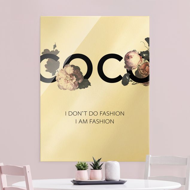 Quadro in vetro - COCO - I dont´t do fashion con rose - Formato verticale