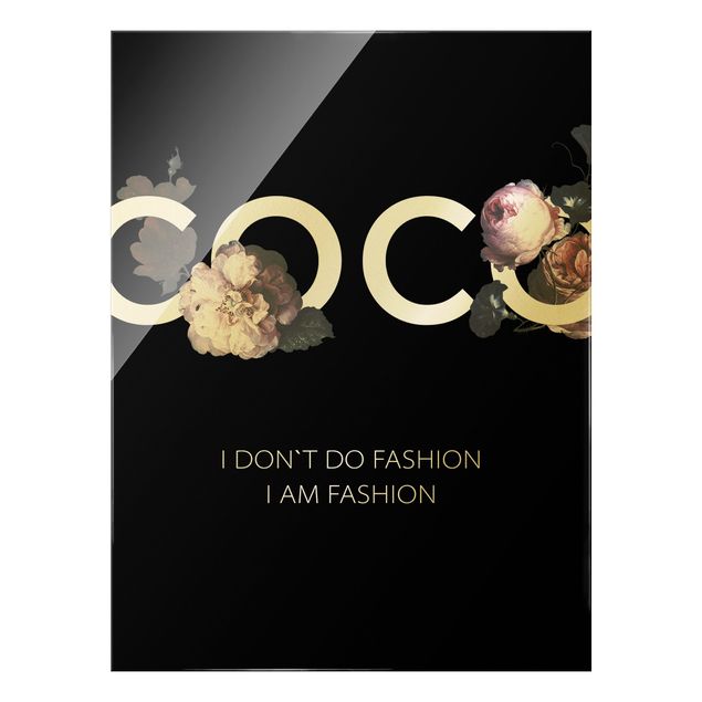 Quadro in vetro - COCO - I dont´t do fashion rose in nero - Formato verticale