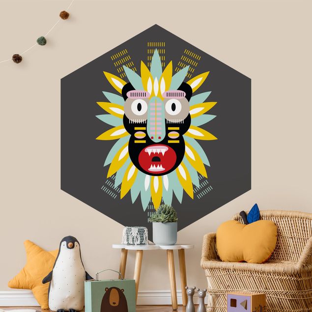 Carta da parati esagonale adesiva con disegni - Collage etnico con maschera - King Kong