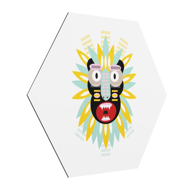 Esagono in Alluminio Dibond - Collage etnico con maschera - King Kong