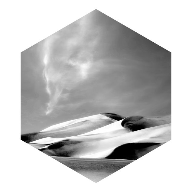 Carta da parati esagonale adesiva con disegni - Dune del Colorado in bianco e nero