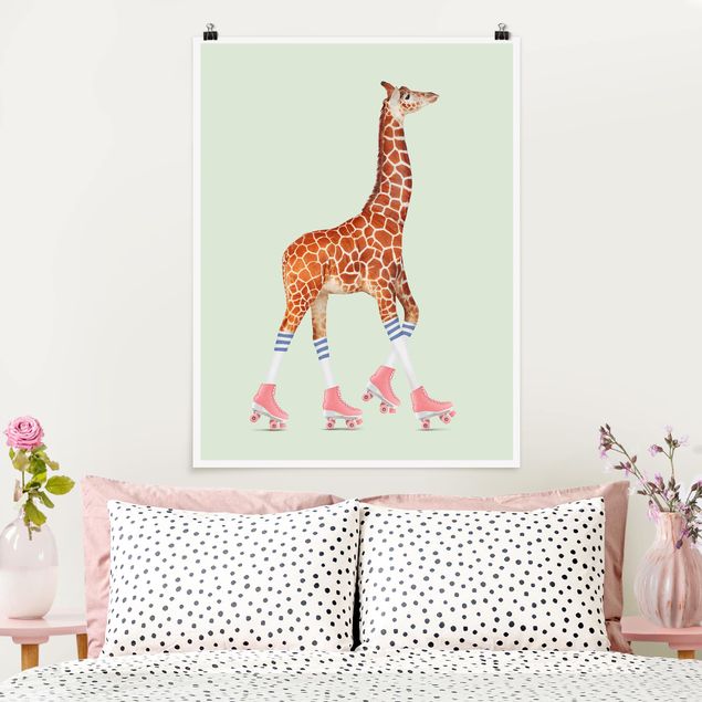 Quadri animali Giraffa con pattini a rotelle
