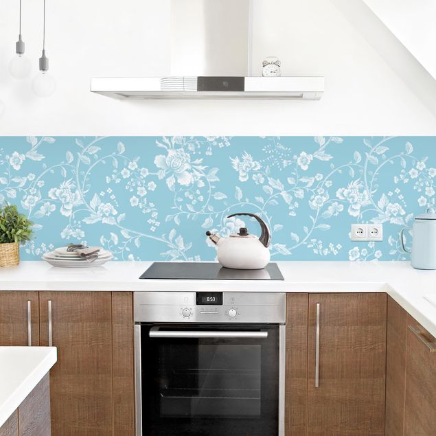 rivestimento cucina moderna Viticci di fiori su blu