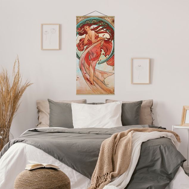Quadro su tessuto con stecche per poster - Alfons Mucha - Quattro arti - la danza - Verticale 2:1