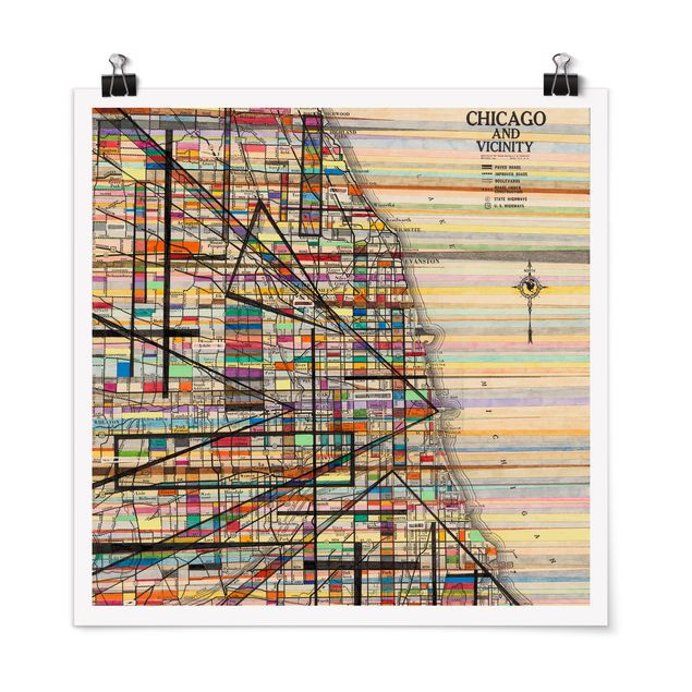 Poster - Mappa moderna Of Chicago - Quadrato 1:1
