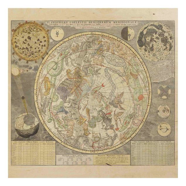 Stampa su legno - Vintage Ancient Mappa Stellare - Orizzontale 3:4