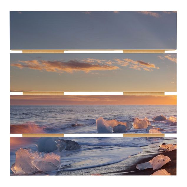 Stampa su legno - Pezzi di ghiaccio Sulla Spiaggia Islanda - Quadrato 1:1
