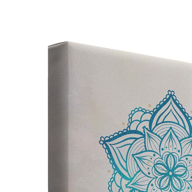 Stampa su tela - Mandala Hamsa mano Lotus Set oro blu - Quadrato 1:1