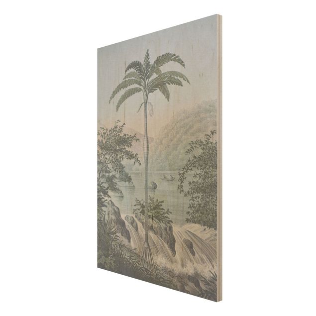 Stampa su legno - Vintage Illustrazione - Paesaggio Con La Palma - Verticale 3:2